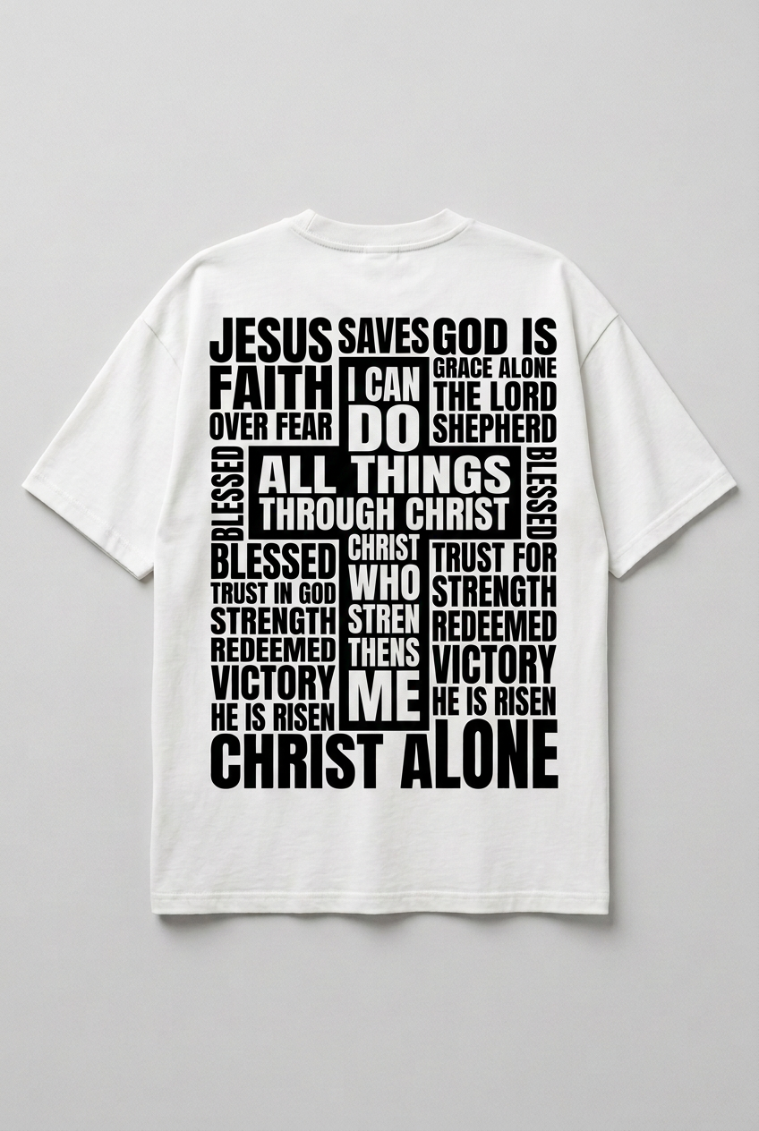 All Things Tee Back - Black Cross White Text